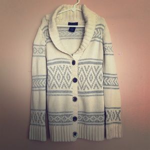 Girls 7/8 Cream and silver knit sweater